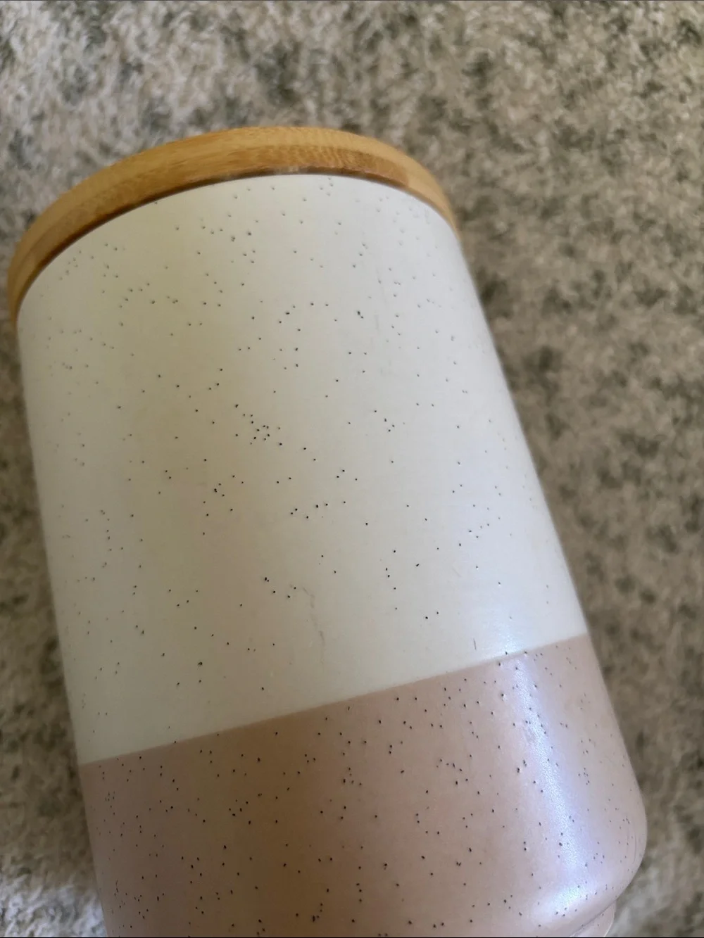 Vancasso Stoneware Speckled Ceramic Canister with Bamboo Lid NWT 6.5x4.5”